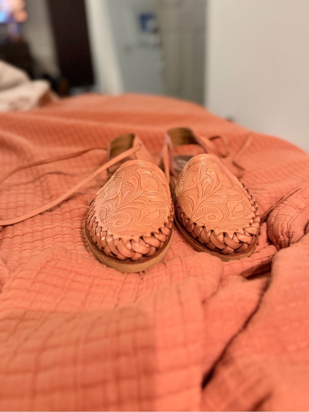 Women's Huarache Sandal - Pink Lace-Up Embroidered Flats. Made in Mexico.